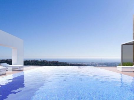 Sunset view from a luxury property terrace in Marbella